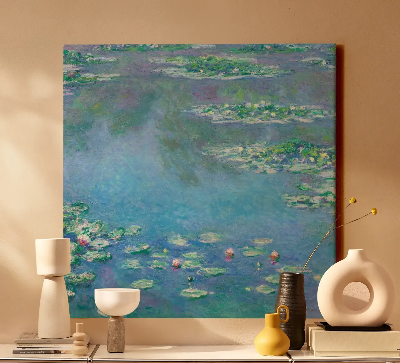 Ninfee di Claude Monet tela con Cornice a cassetta da Venus Art
