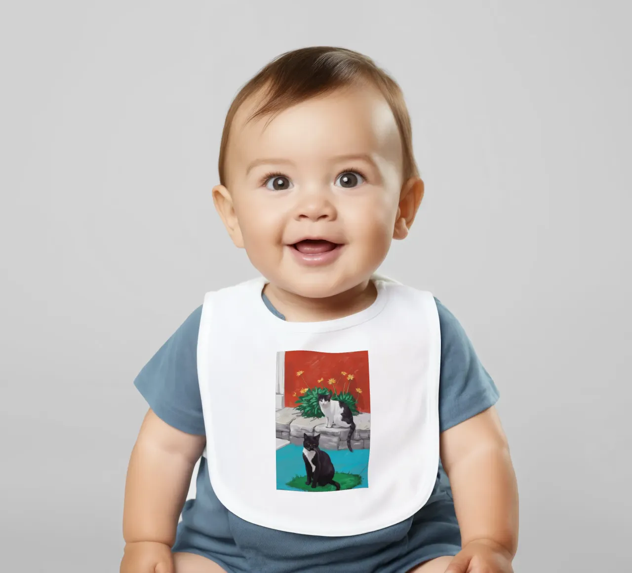 Tuxedo Bloom Perch baby bib by Lumi Eyes