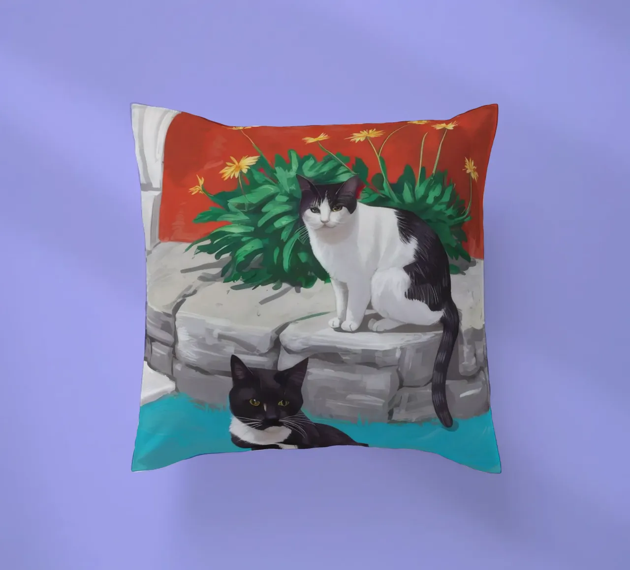 Tuxedo Bloom Perch decorative cushion by Lumi Eyes