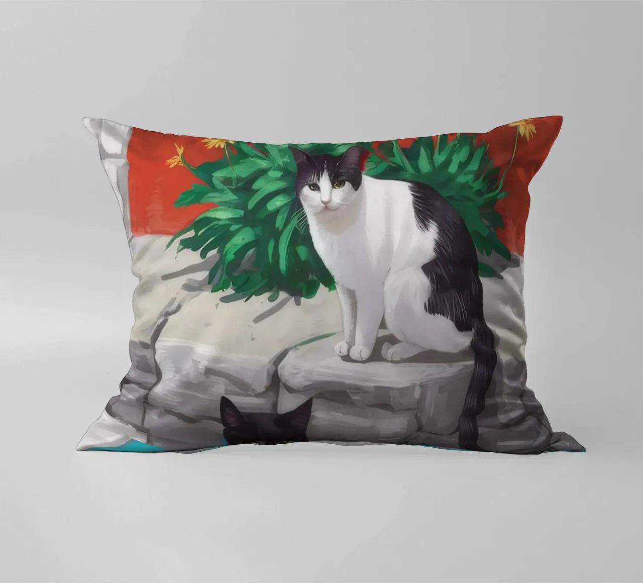 Tuxedo Bloom Perch decorative cushion by Lumi Eyes