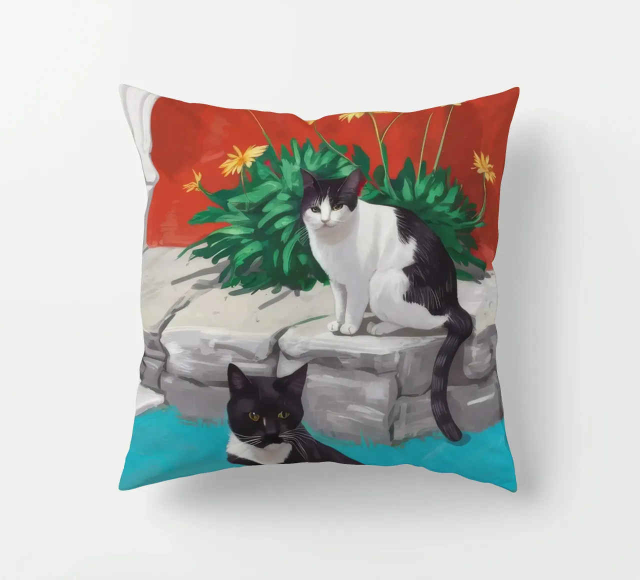 Tuxedo Bloom Perch decorative cushion by Lumi Eyes