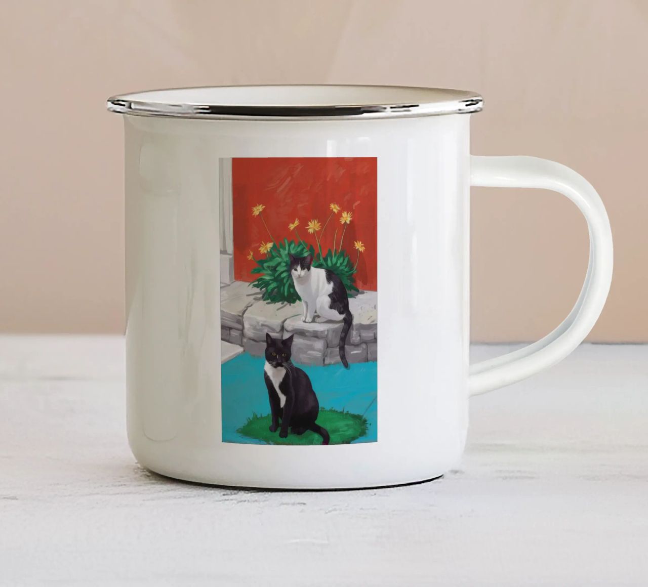 Tuxedo Bloom Perch tazza in smalto da Lumi Eyes