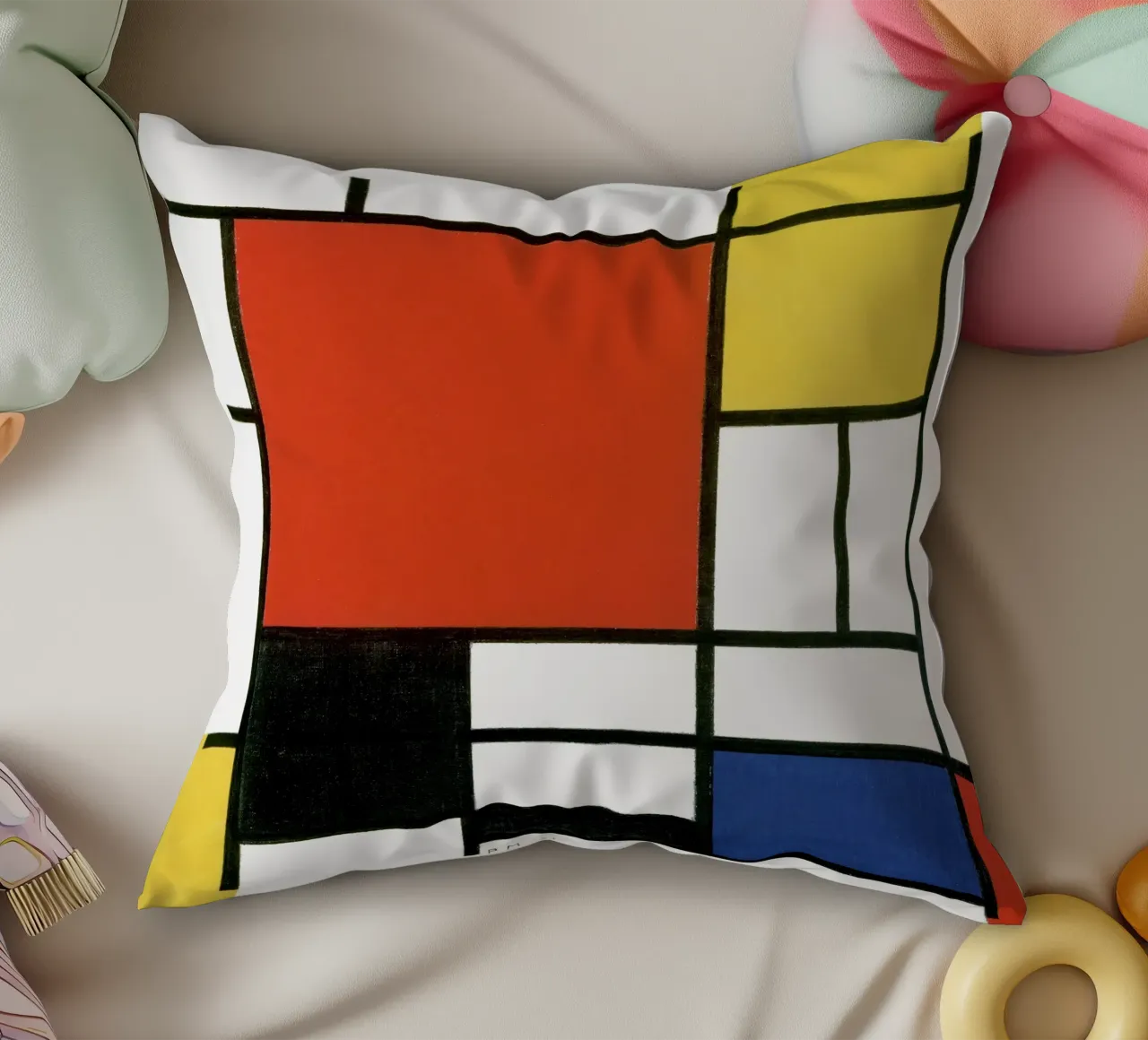 Composizione con rosso, giallo, blu e nero di Piet Mondri cuscino da Venus Art
