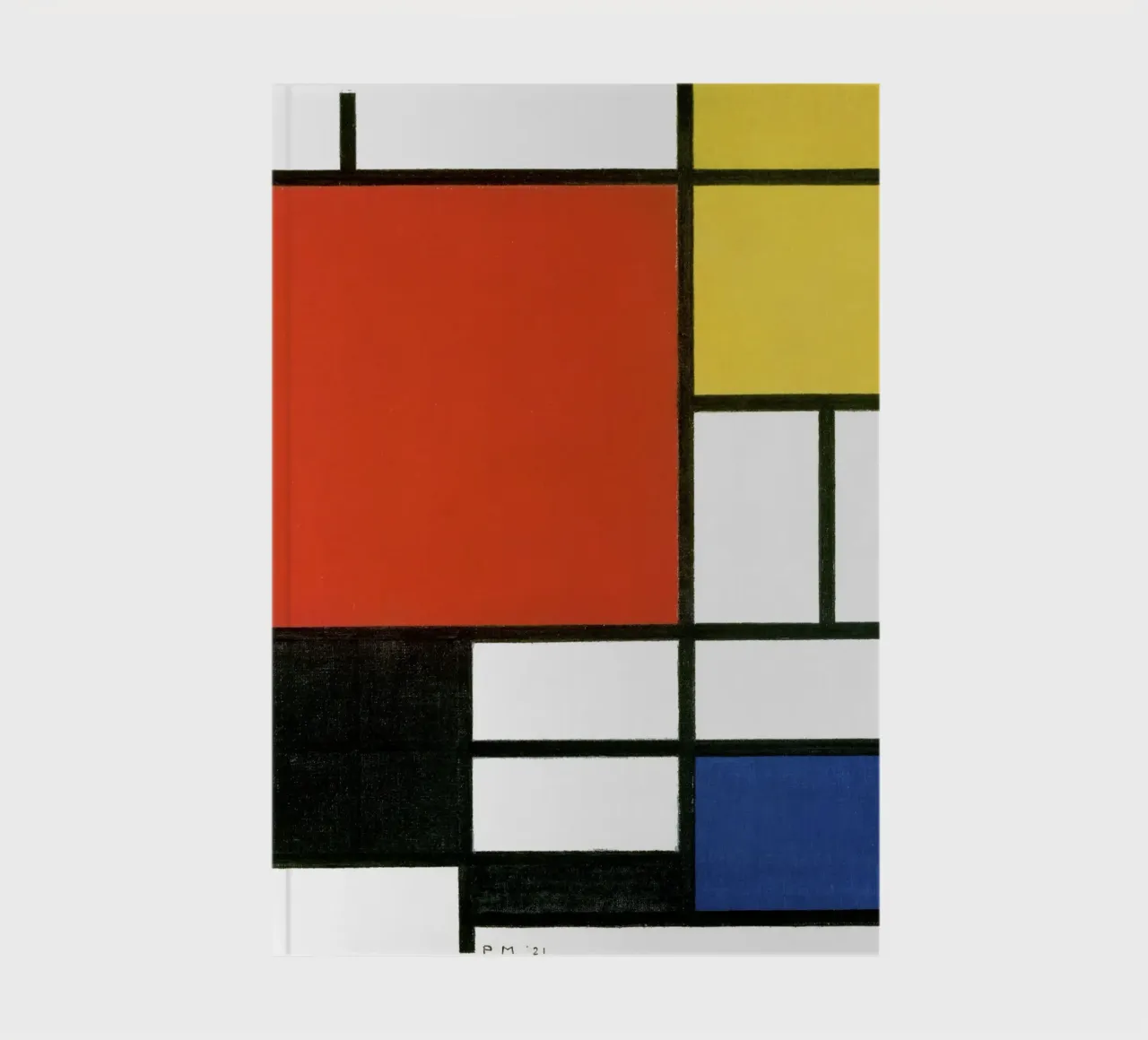 Composition avec du rouge, du jaune, du bleu et du noir de Piet Mondri carnet de notes de Venus Art