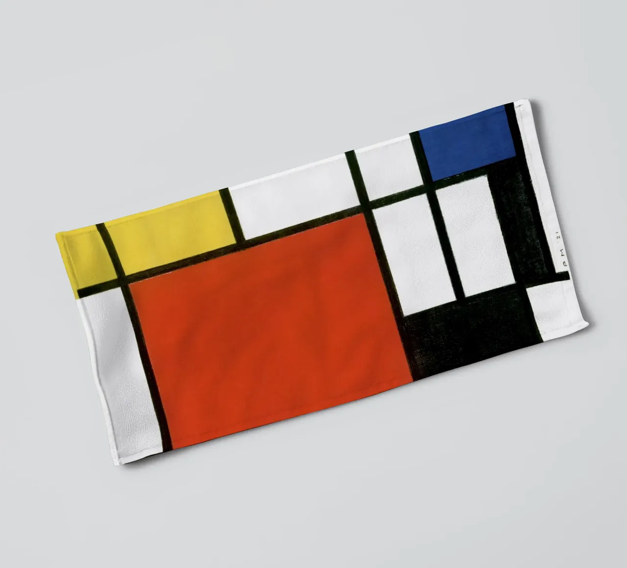 Composition avec du rouge, du jaune, du bleu et du noir de Piet Mondri serviette de bain de Venus Art