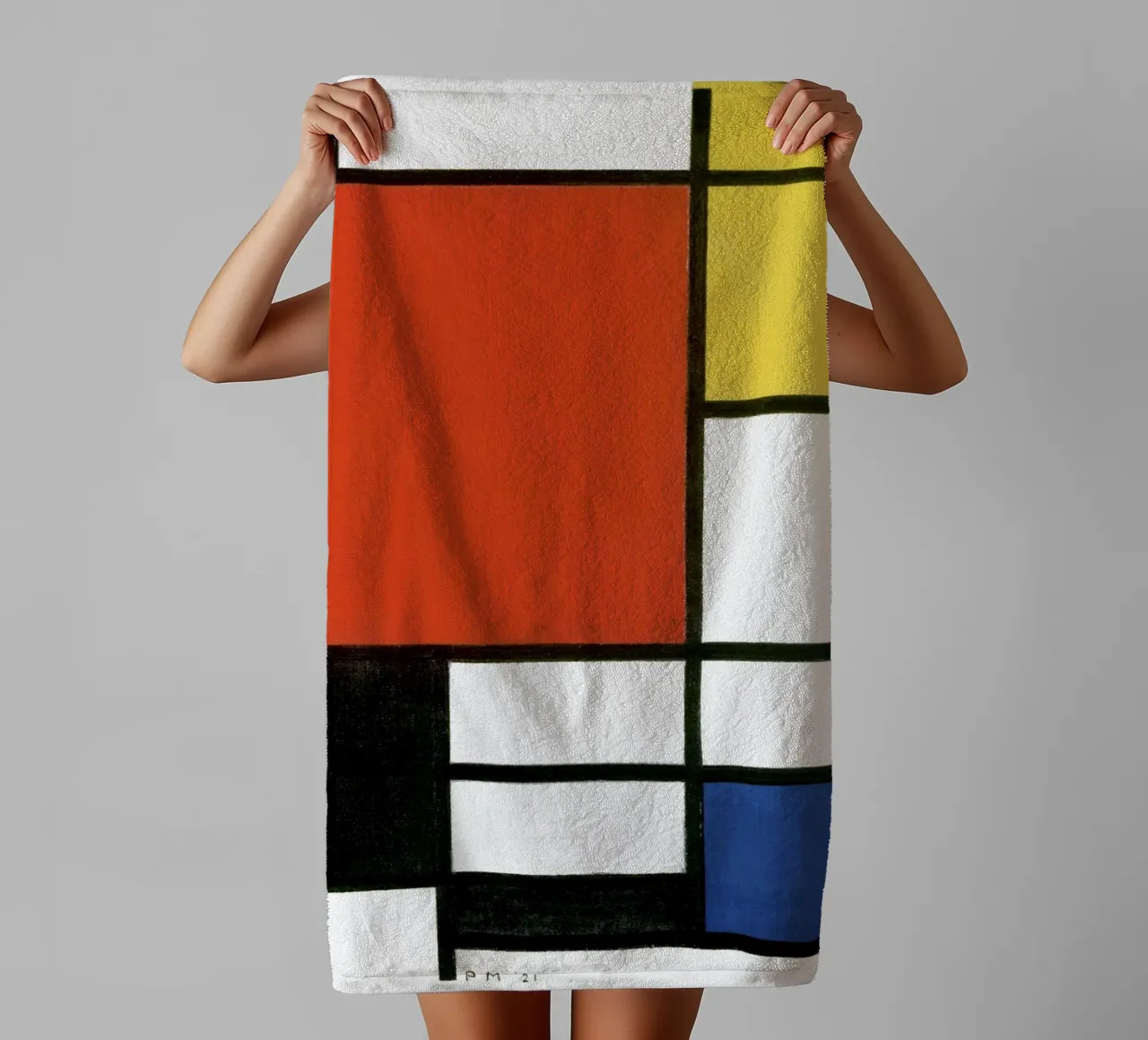 Composition avec du rouge, du jaune, du bleu et du noir de Piet Mondri serviette de bain de Venus Art