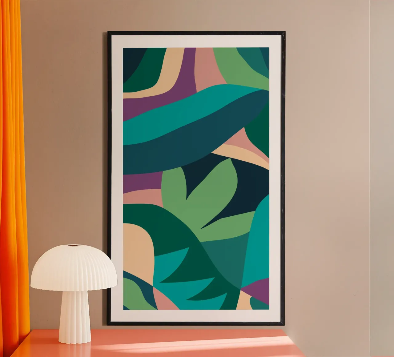 Astratto Foglioso poster con telaio in legno da Kim Hubball Studio