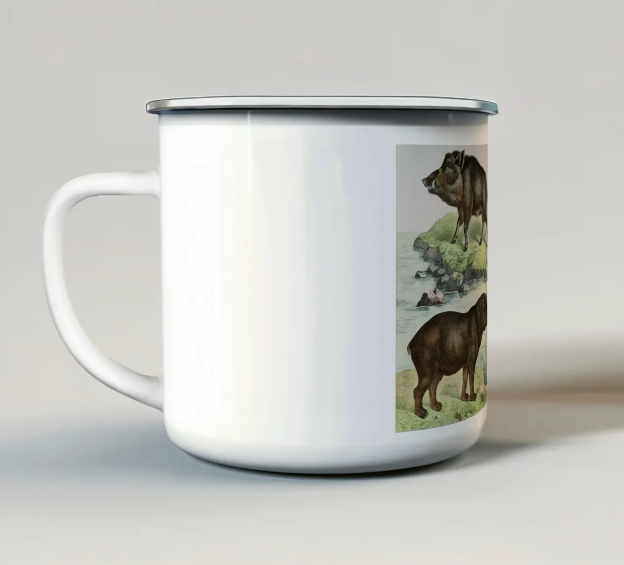 Vintage Schubert 3 Huftiere 17 tazza in smalto da Vintage Print Collection
