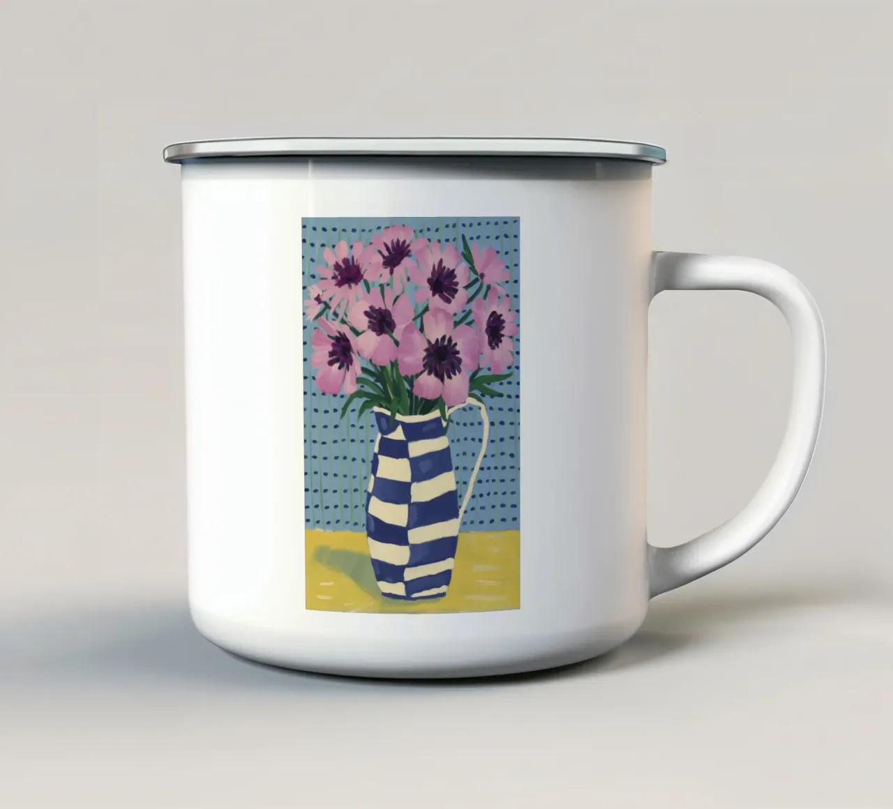 Papaveri in vaso a righe tazza in smalto da Paez Harmony