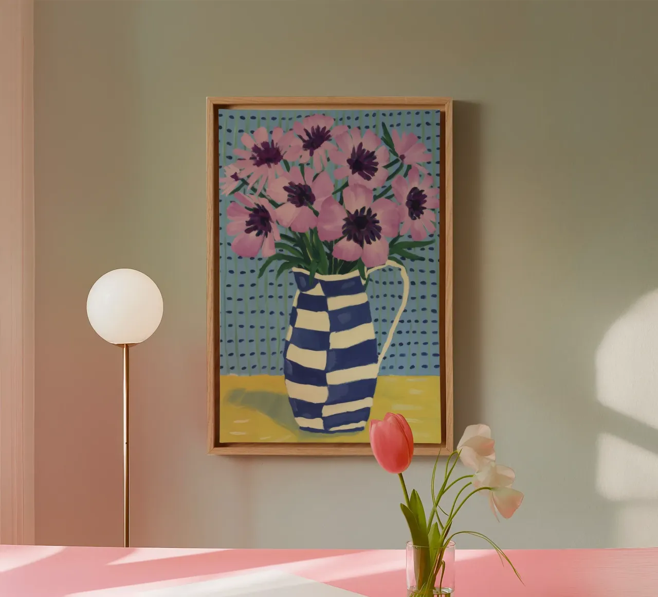 Papaveri in vaso a righe tela con Cornice a cassetta da Paez Harmony