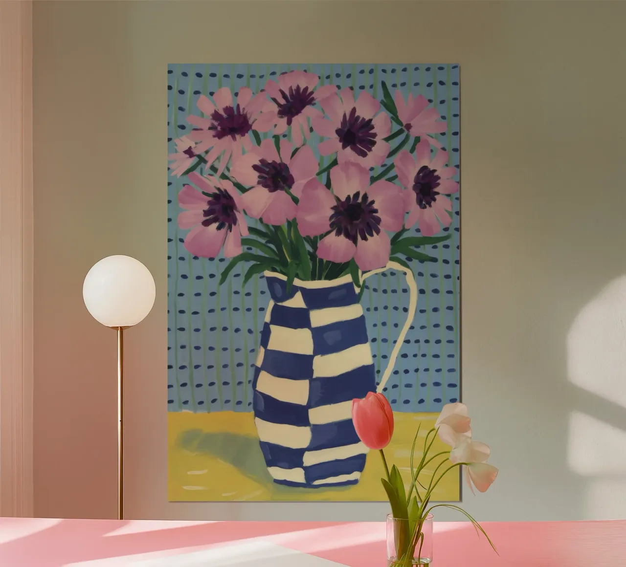 Gestreifte Vase Mohnblumen Poster von Paez Harmony