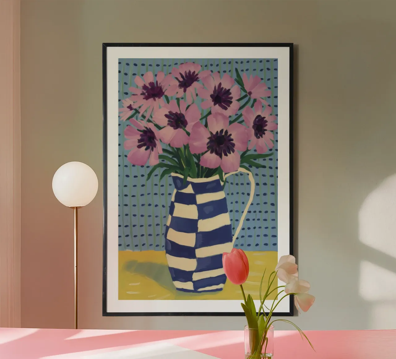 Gestreifte Vase Mohnblumen Poster von Paez Harmony