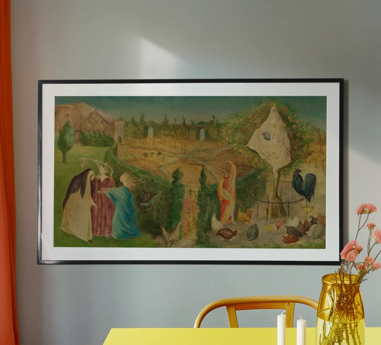 Leonora Carrington L'orto sull'Eyot poster con telaio in legno da Kunze Gallery