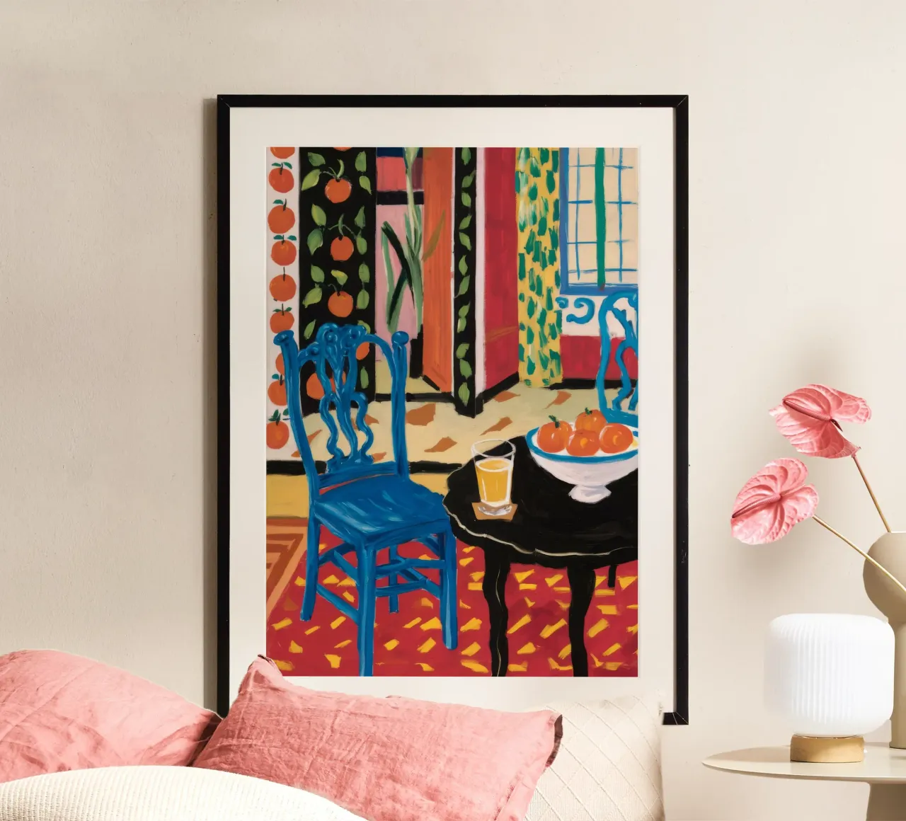 Festa della sedia vivace poster con telaio in legno da Lumi Eyes