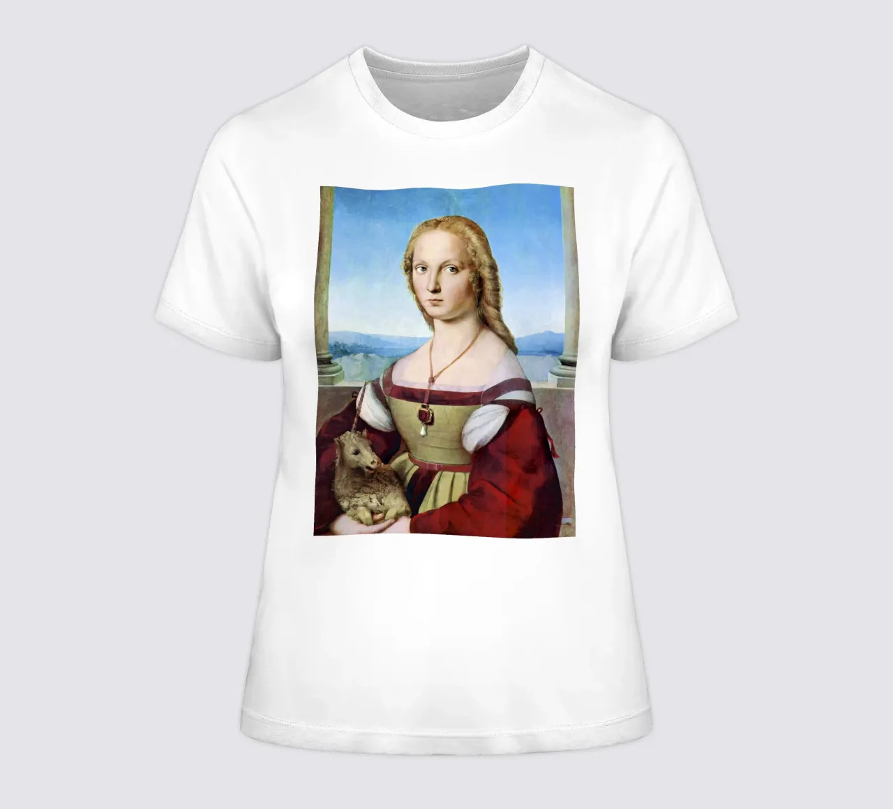Junge Frau mit Einhorn (1506) von Raffael Frauen T-Shirt von Venus Art