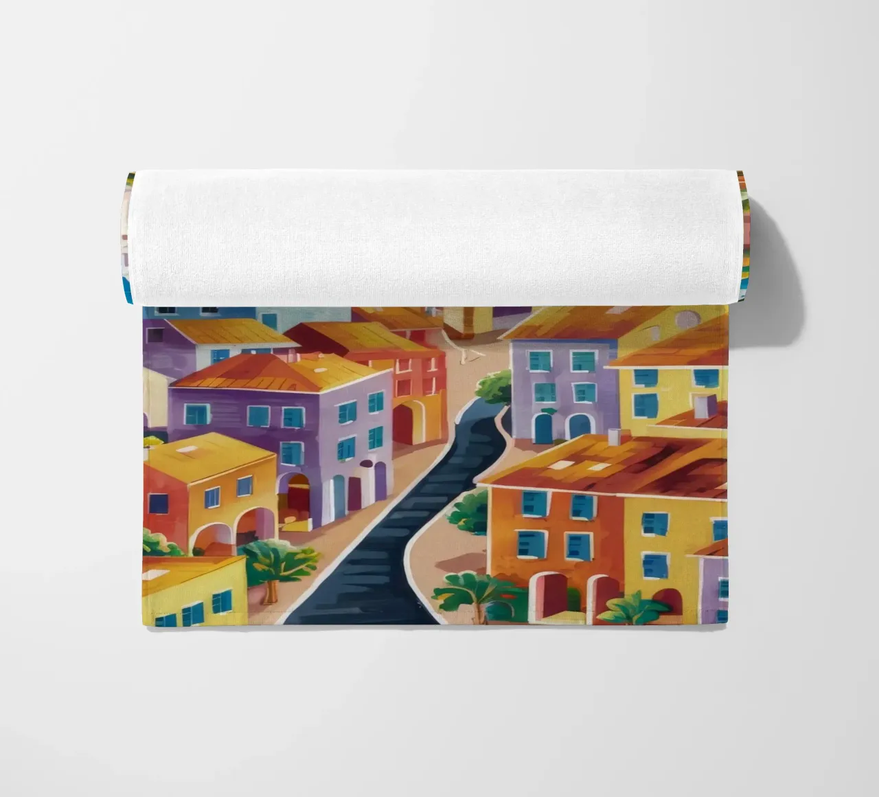 Hillside Harbor Glow beach towel by Paez Harmony
