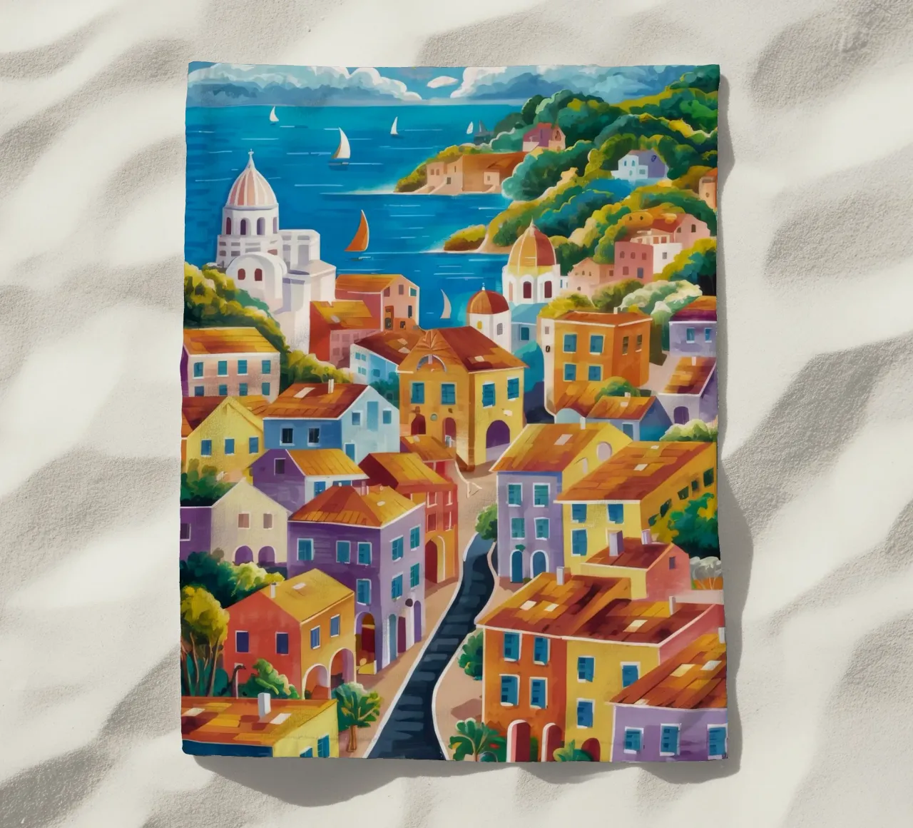 Hillside Harbor Glow beach towel by Paez Harmony