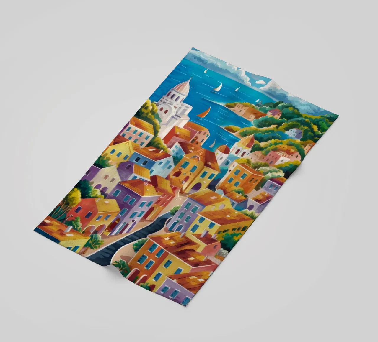 Hillside Harbor Glow beach towel by Paez Harmony