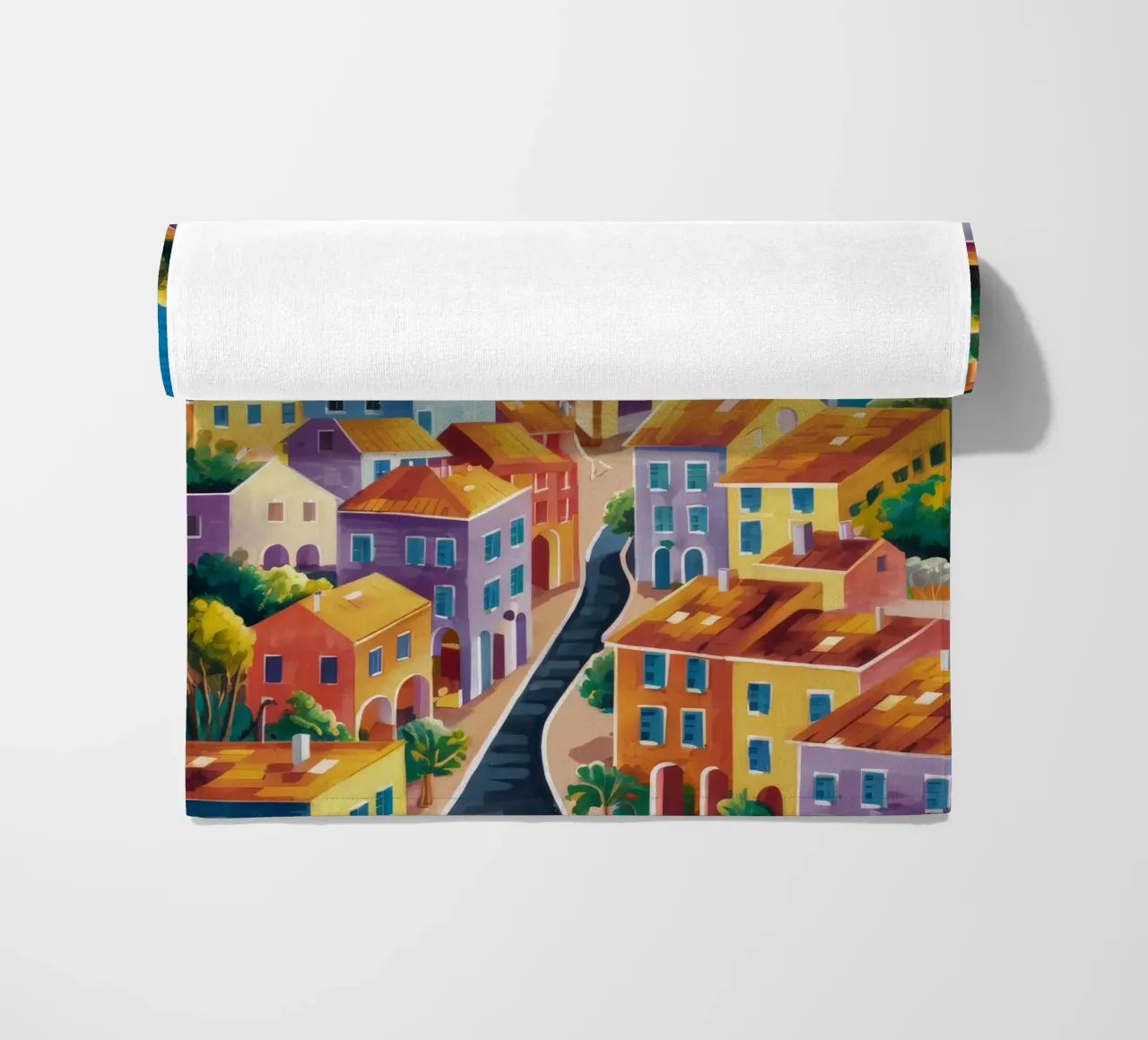 Hillside Harbor Glow beach towel by Paez Harmony