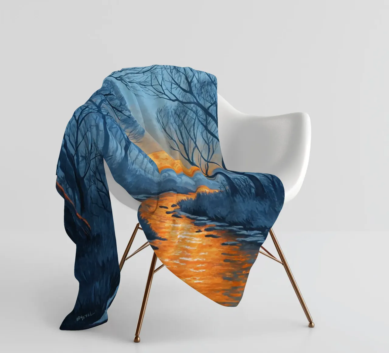A Mystical Forest Path Under an Enchanting Orange Moon fleece blanket by Artistic-shop