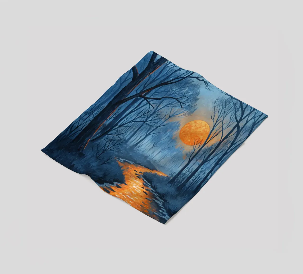 A Mystical Forest Path Under an Enchanting Orange Moon fleece blanket by Artistic-shop