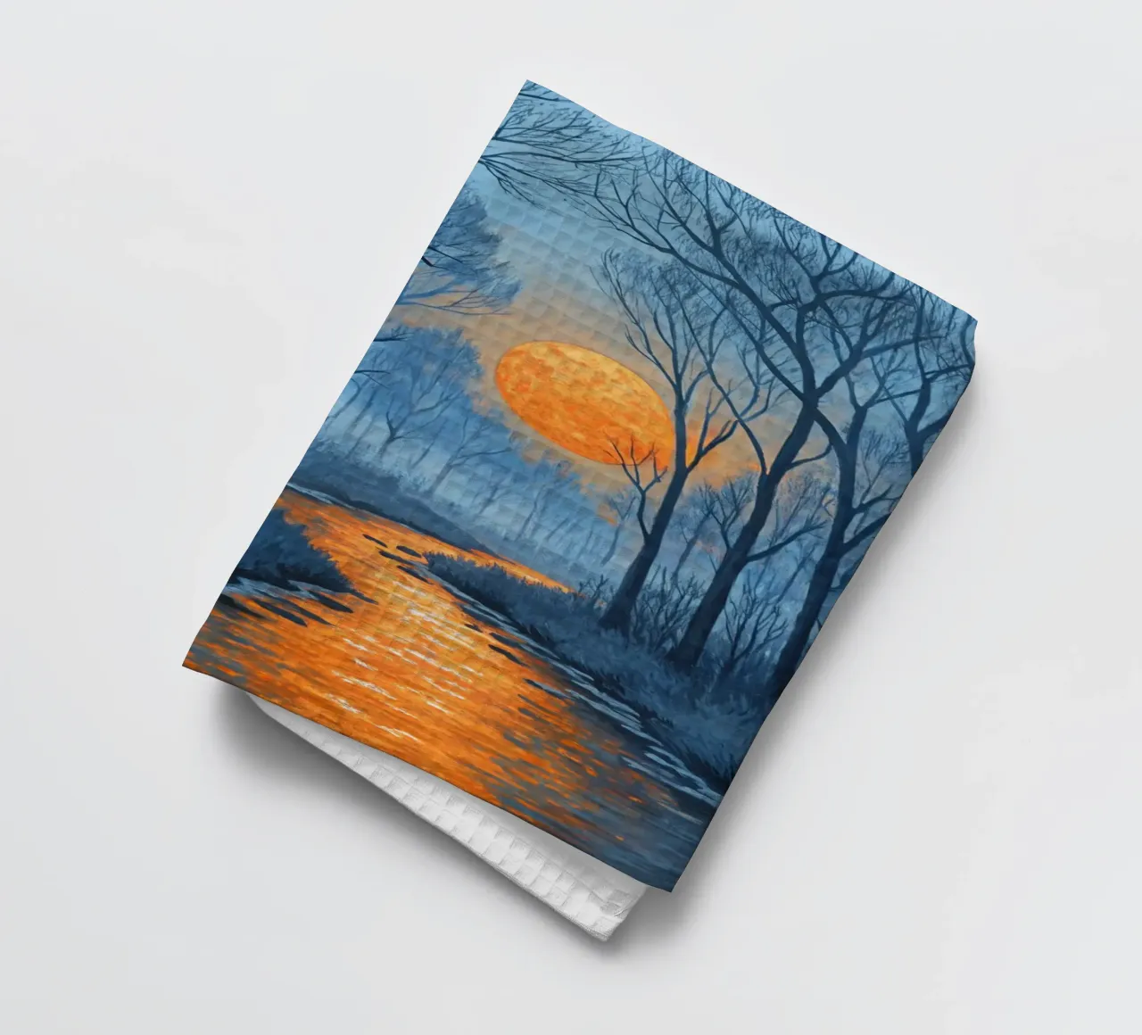Un sentier forestier mystique sous une lune orange enchanteresse torchon de Artistic-shop