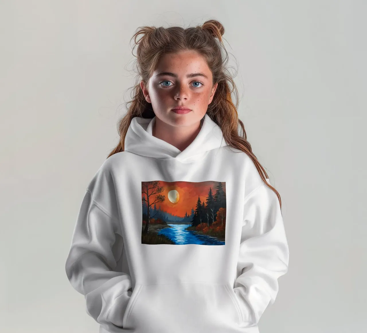 Majestic Sunset Over Serene River kids hoodie by Artistic-shop
