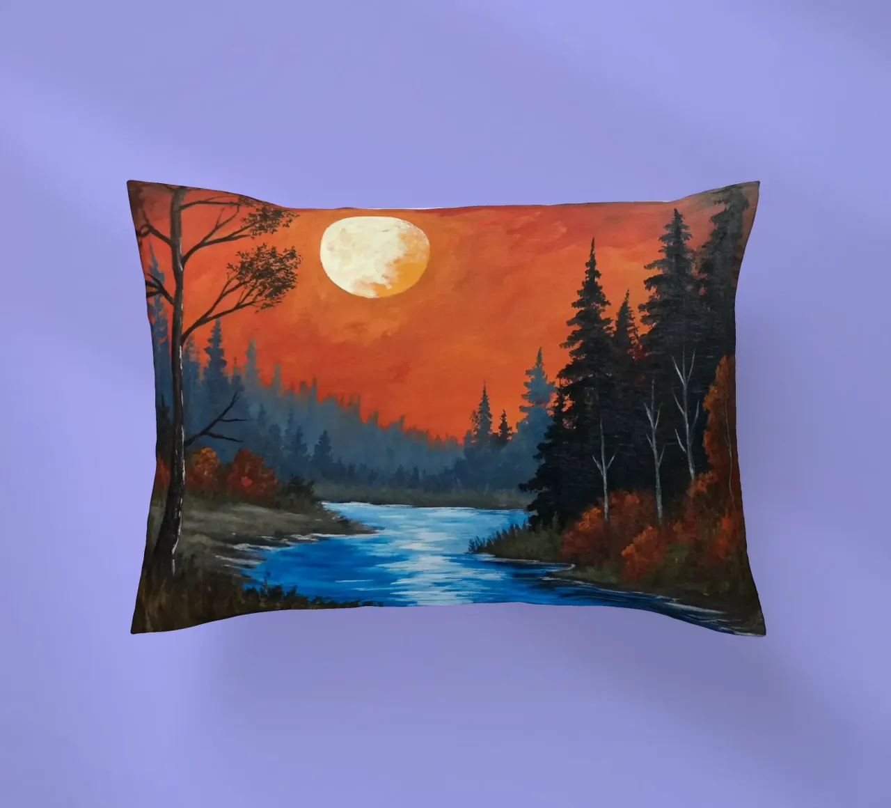 Maestoso tramonto su un fiume sereno cuscino da Artistic-shop