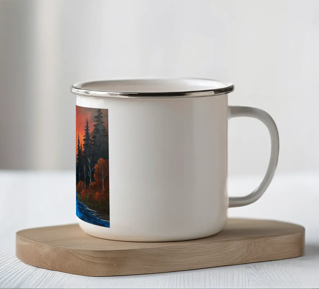 Maestoso tramonto su un fiume sereno tazza in smalto da Artistic-shop