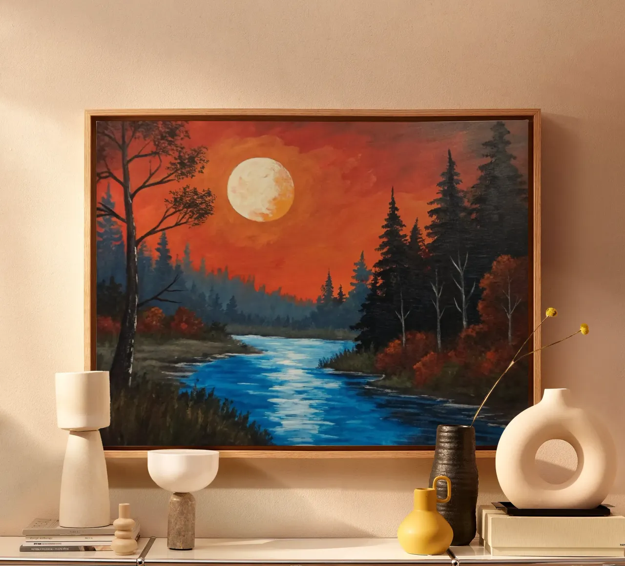 Maestoso tramonto su un fiume sereno tela con Cornice a cassetta da Artistic-shop