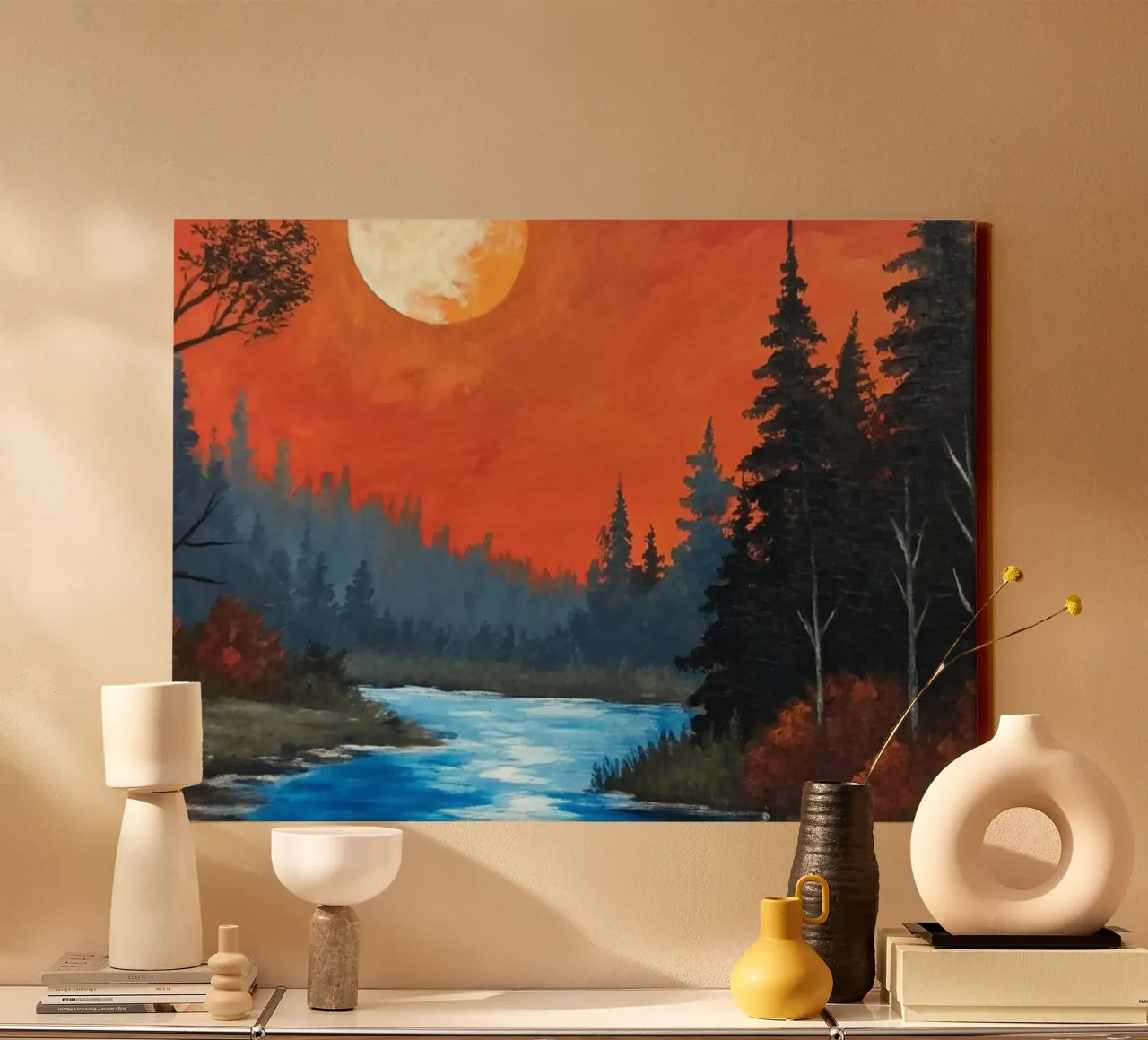 Maestoso tramonto su un fiume sereno tela con Cornice a cassetta da Artistic-shop