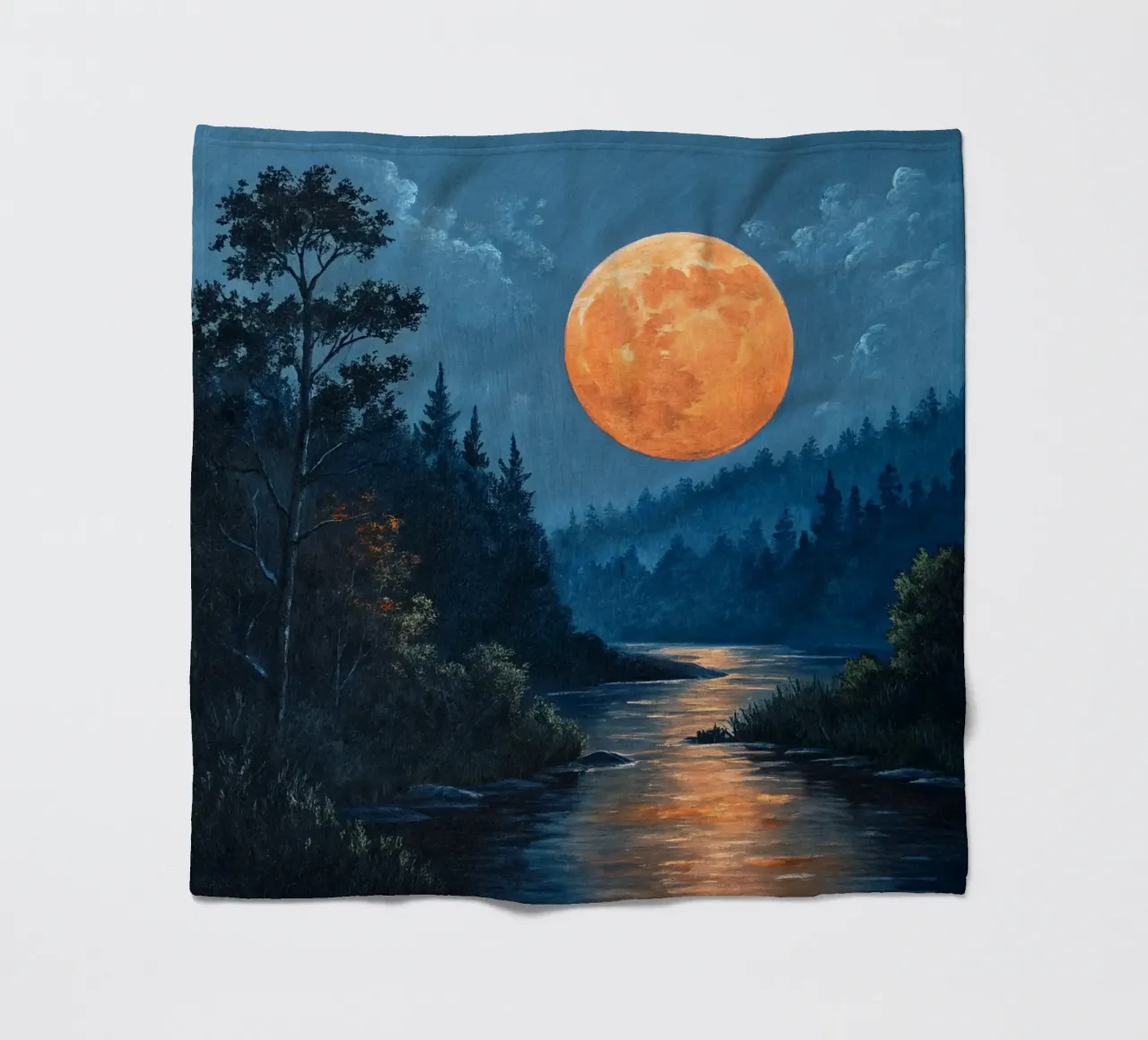 La danza di un fiume sereno sotto la maestosa luna del cacciatore coperta in pile da Artistic-shop