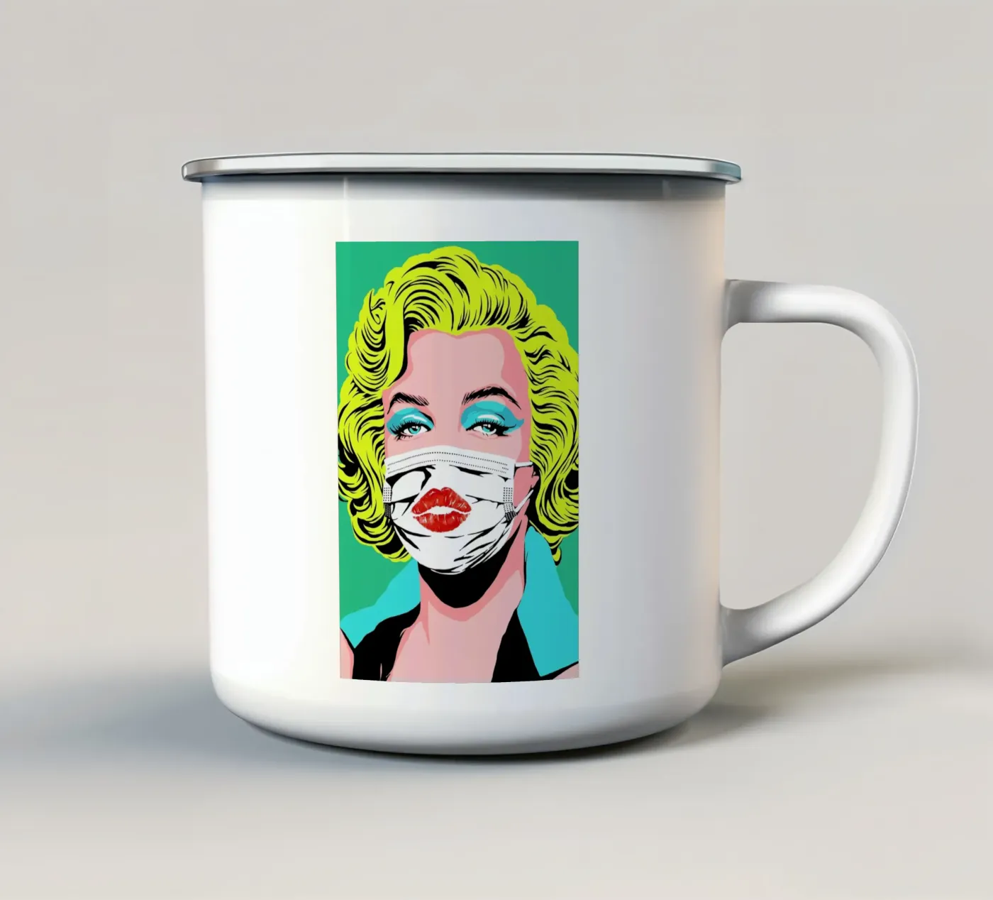 Masked-bombshell enamel mug by Butcher Billy