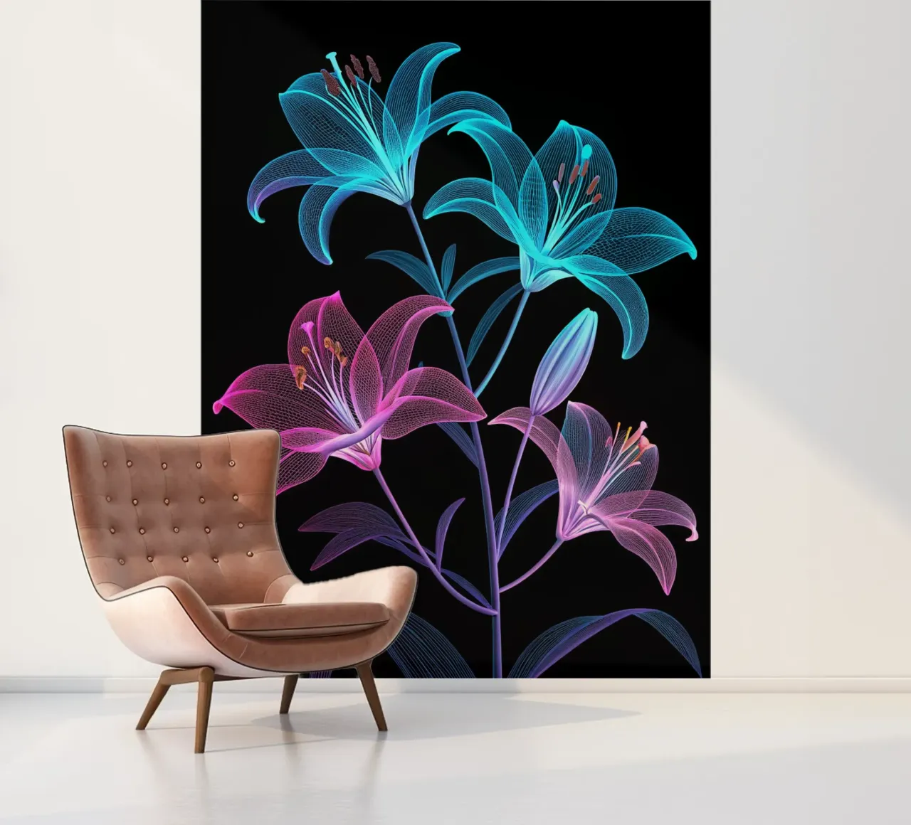 Luminescence éthérée : Une symphonie de lys radieux aux rayons X papier peint photo de Artistic-shop