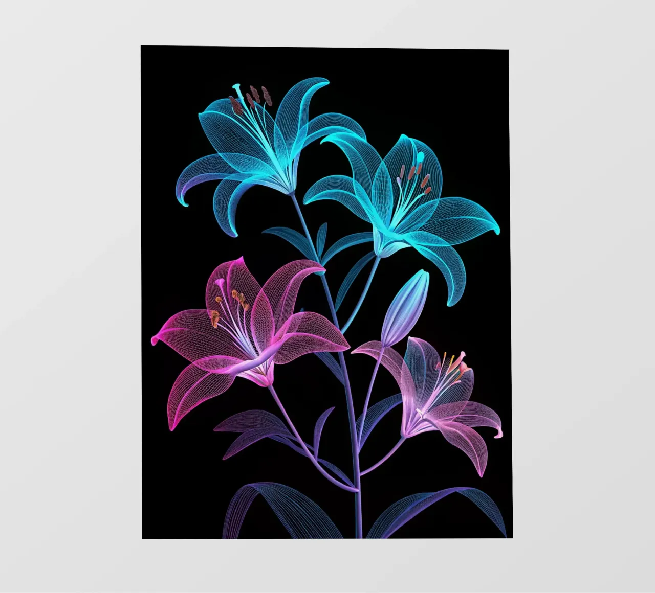 Luminescence éthérée : Une symphonie de lys radieux aux rayons X papier peint photo de Artistic-shop