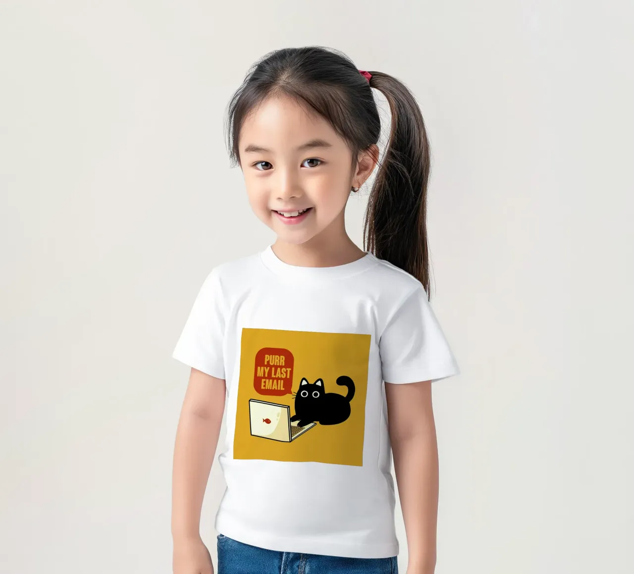Purr My Last Email Black Cat kids t-shirt by Tobe Fonseca