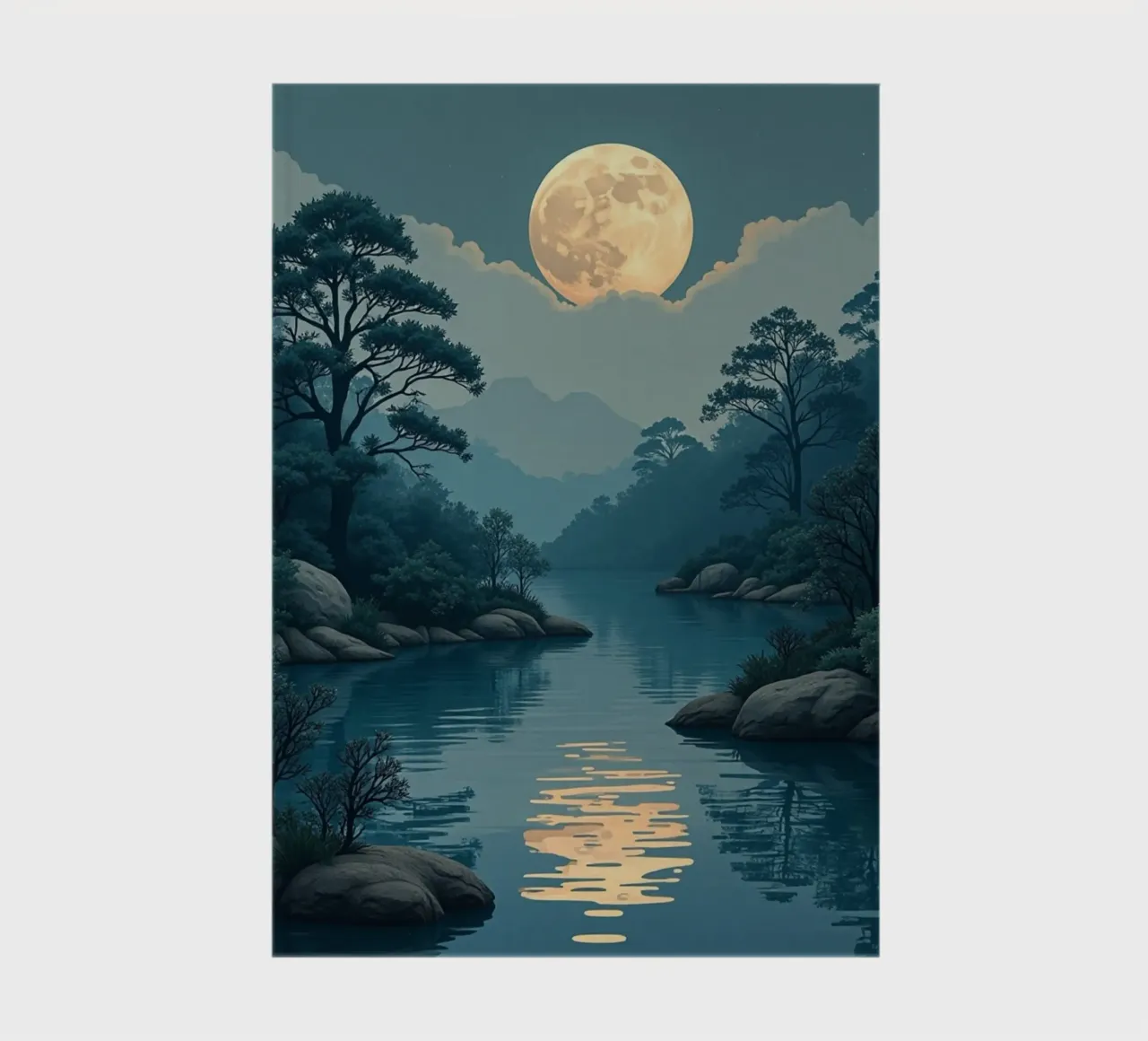 Pleine lune lumineuse se reflétant sur des eaux tranquilles carnet de notes de Artistic-shop