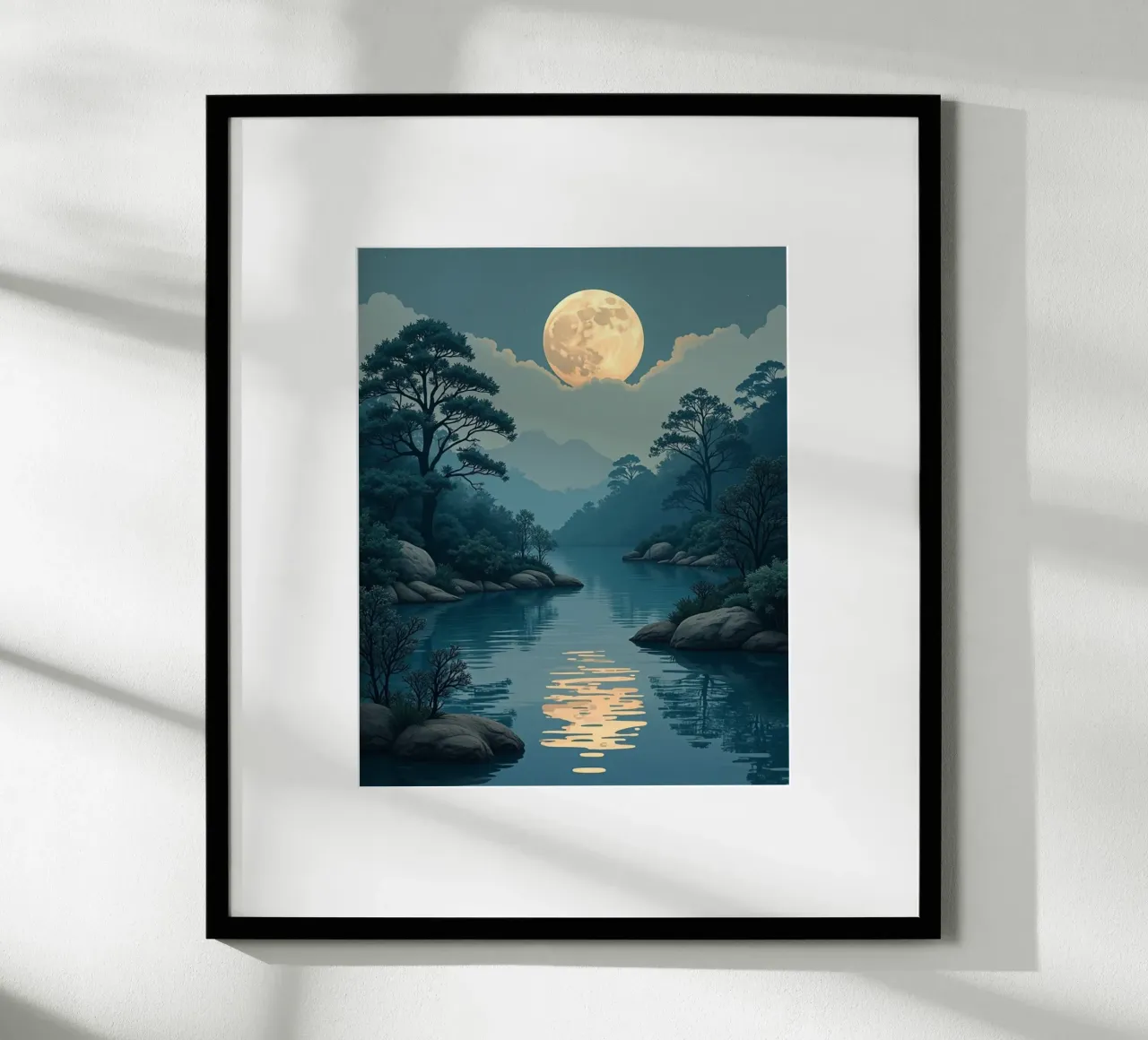 Pleine lune lumineuse se reflétant sur des eaux tranquilles hahnemühle de Artistic-shop