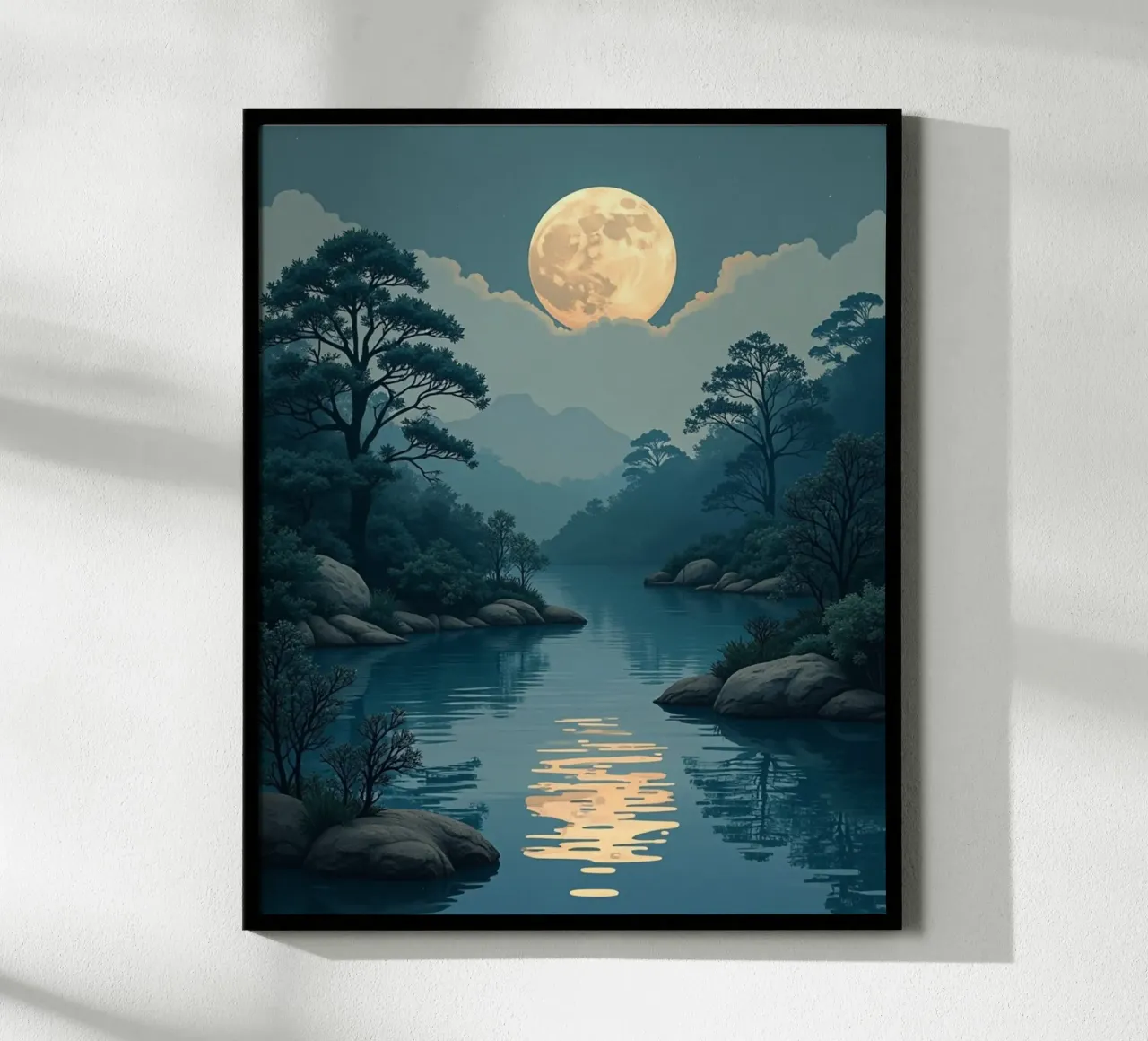 Pleine lune lumineuse se reflétant sur des eaux tranquilles hahnemühle de Artistic-shop