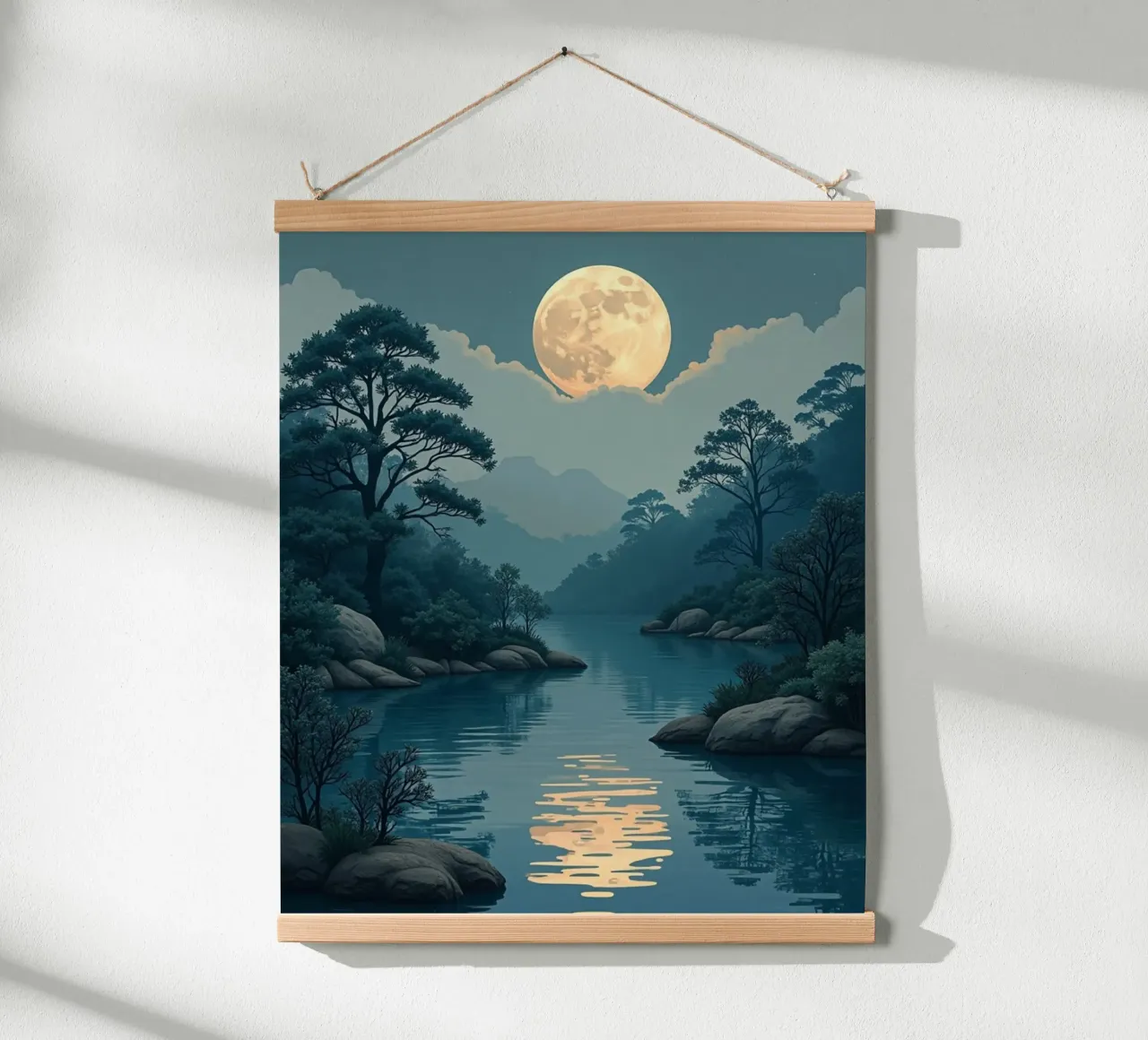 Pleine lune lumineuse se reflétant sur des eaux tranquilles hahnemühle de Artistic-shop