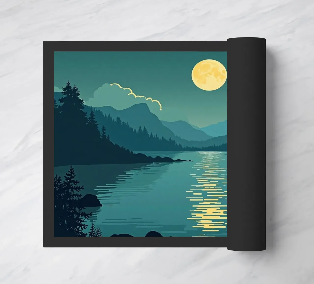 Una notte tranquilla sul lago riflessivo e sui pini che sussurrano zerbino da Artistic-shop