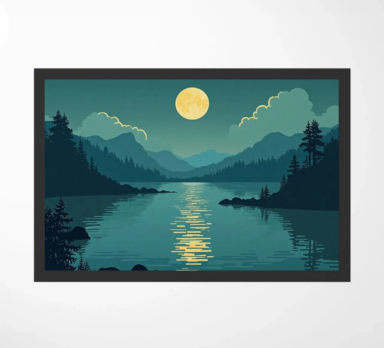 Una notte tranquilla sul lago riflessivo e sui pini che sussurrano zerbino da Artistic-shop