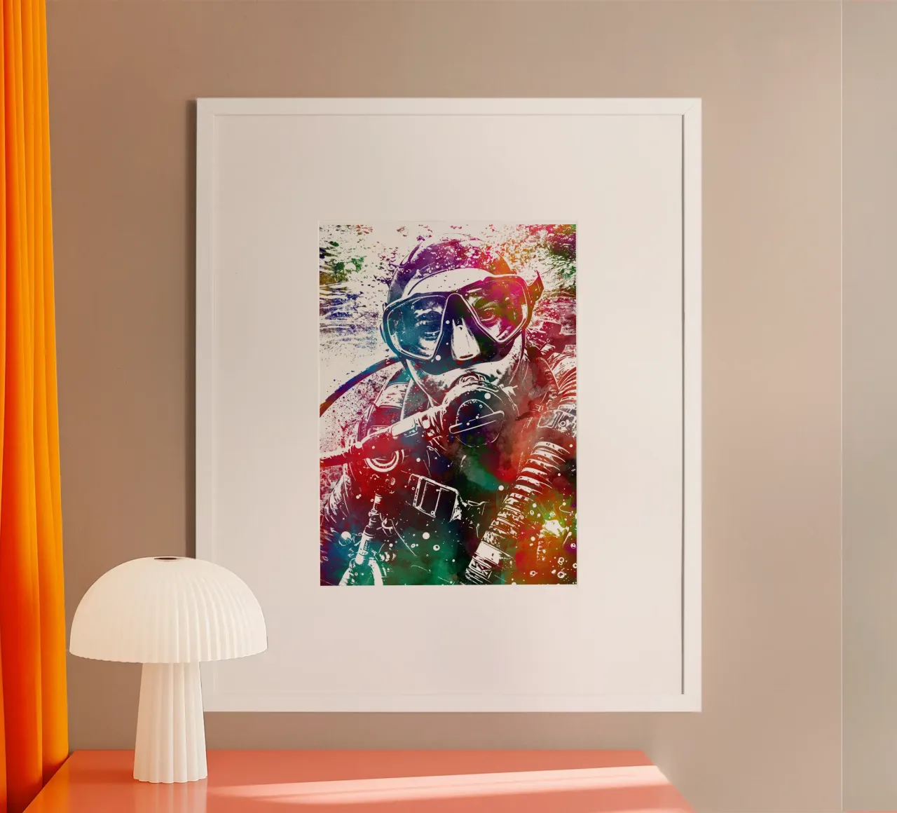 Subacqueo d'alto mare sport art bianco poster con telaio in plastica da SPORT