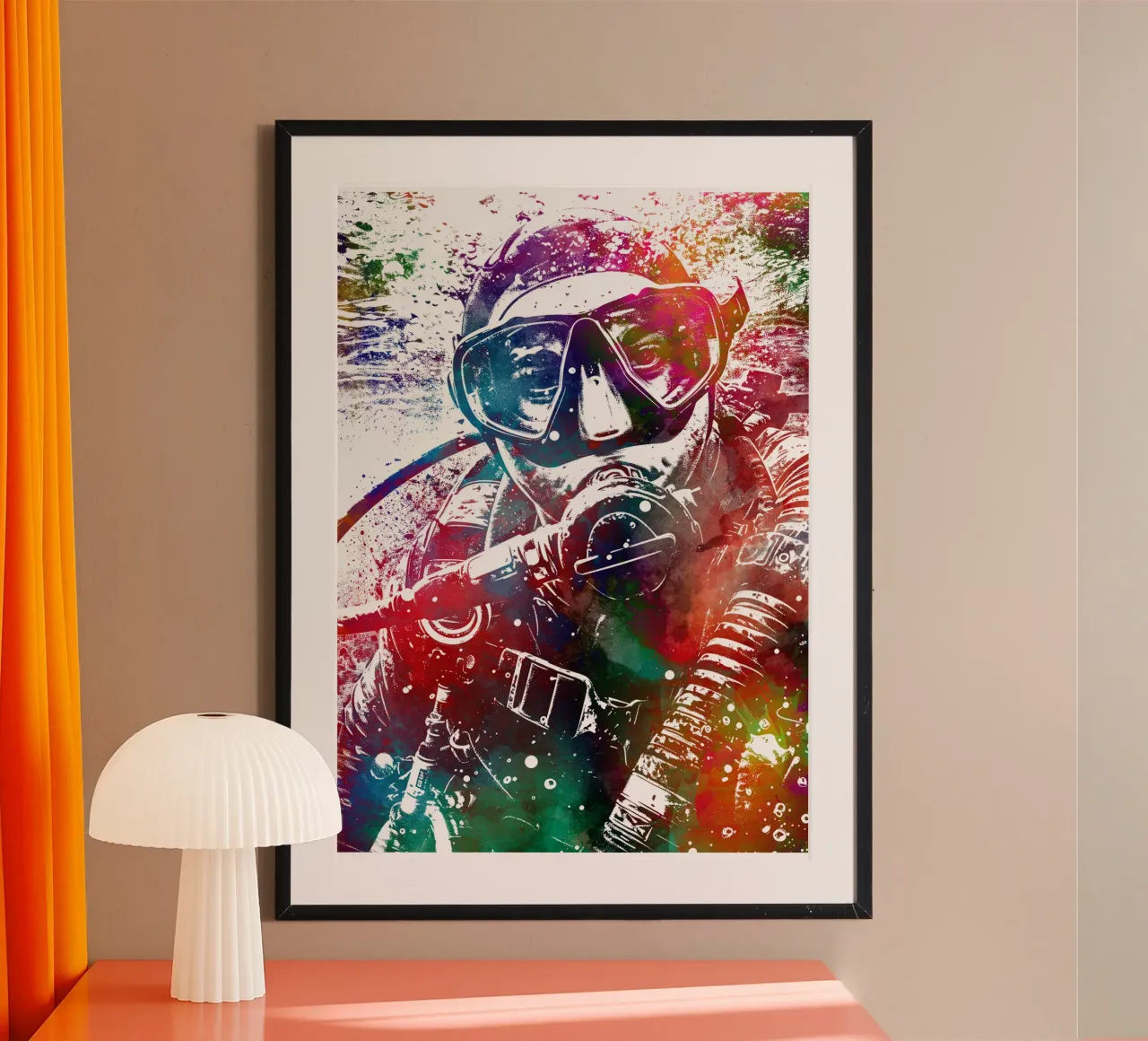 Subacqueo d'alto mare sport art bianco poster con telaio in plastica da SPORT