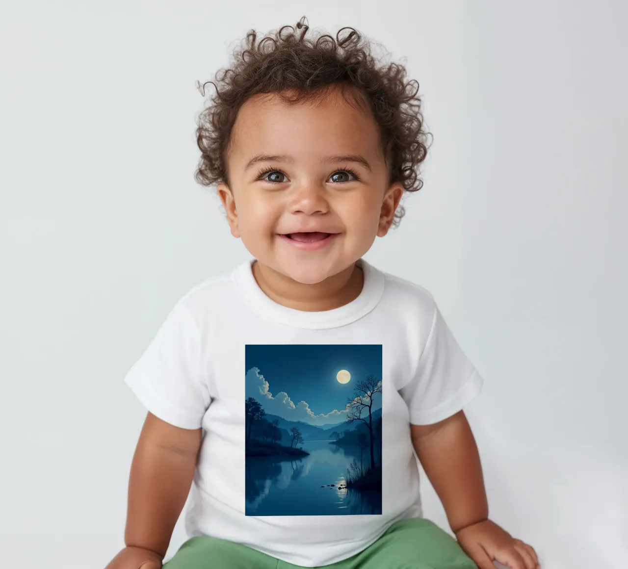 Un tranquillo paesaggio notturno con un riflesso luminoso della luna piena maglietta neonato da Artistic-shop
