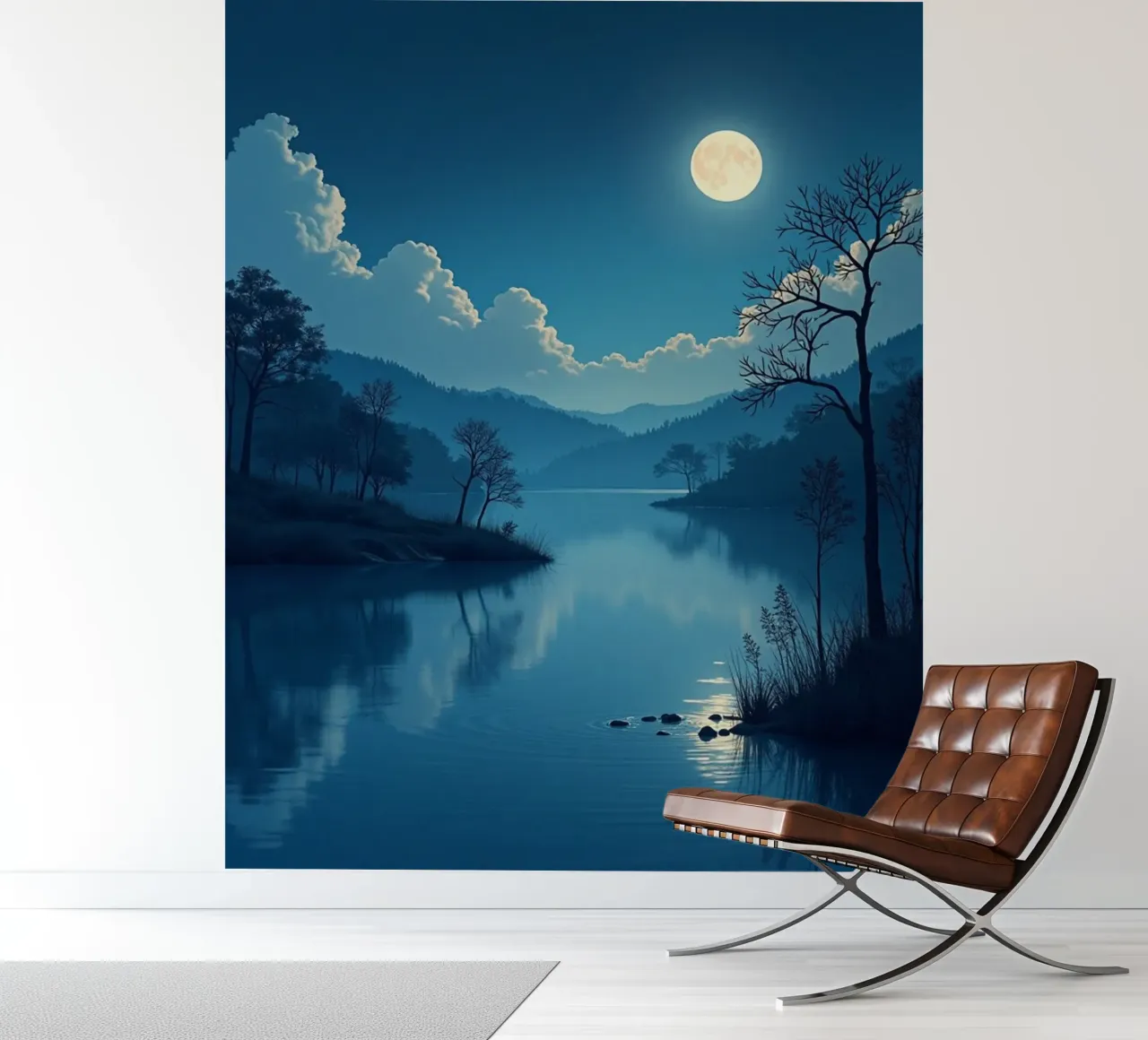 A Tranquil Night Landscape with a Luminous Full Moon Reflect photo wallpaper by Artistic-shop