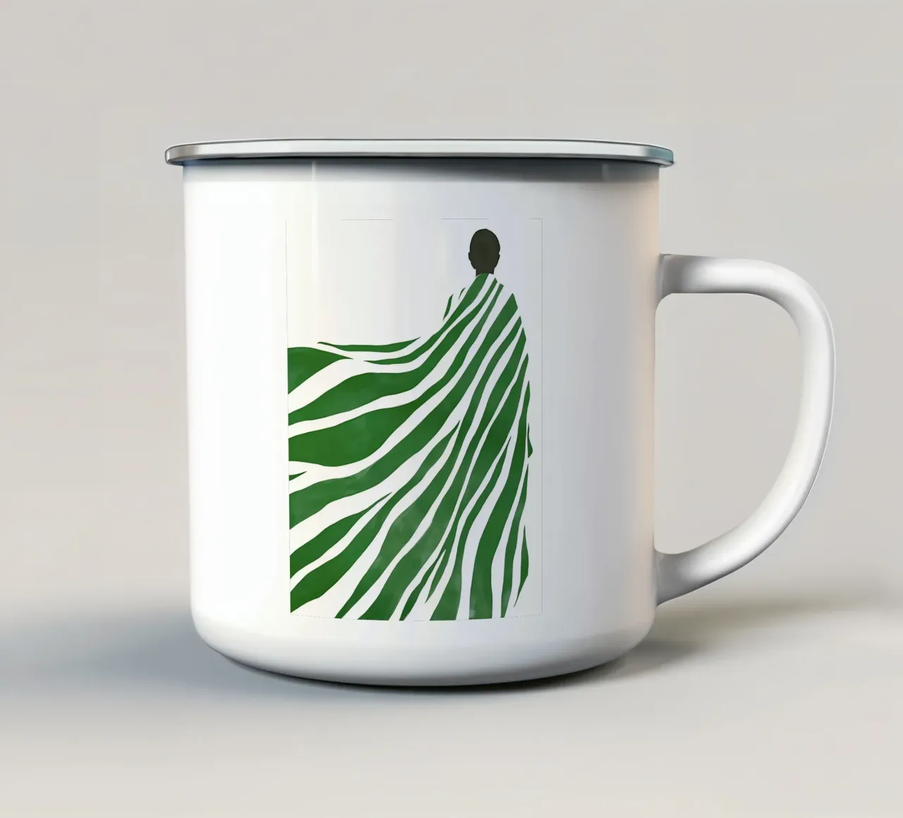 Abstracte illustratie vrouw, smaragdgroen moderne kunst emaille mok van ArtHaus