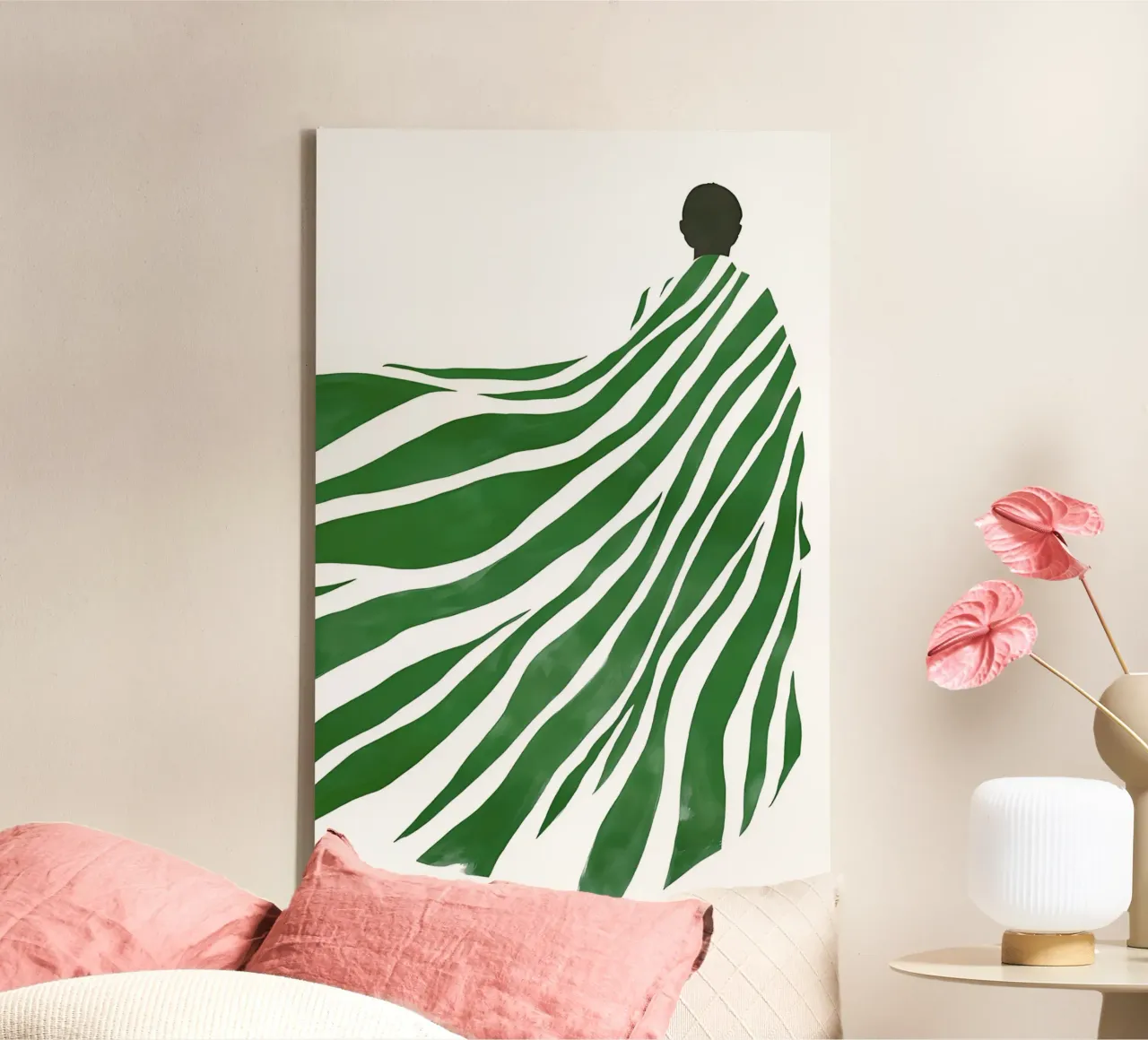 Abstracte illustratie vrouw, smaragdgroen moderne kunst canvas van ArtHaus