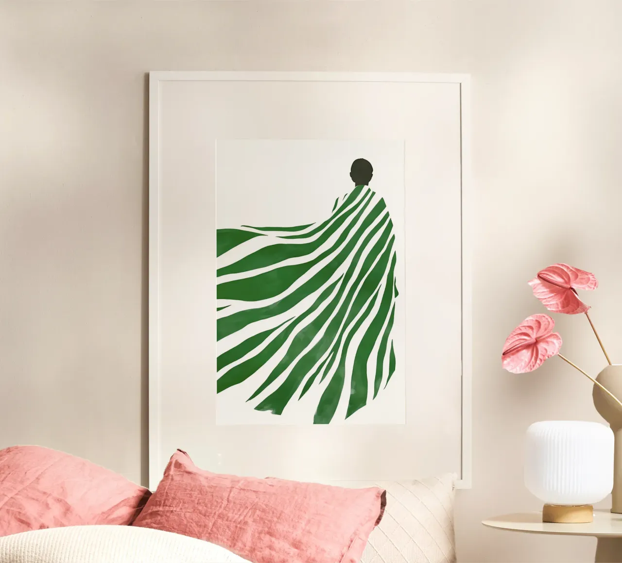Abstracte illustratie vrouw, smaragdgroen moderne kunst poster met kunststof frame van ArtHaus