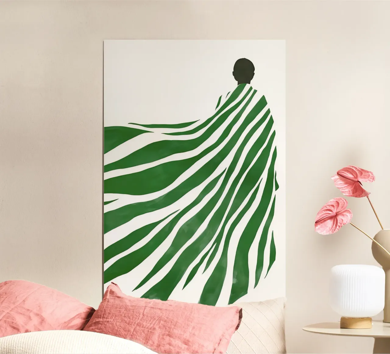 Abstracte illustratie vrouw, smaragdgroen moderne kunst poster met kunststof frame van ArtHaus